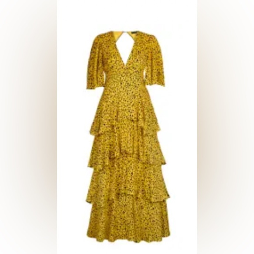AFRM Yellow Tiered Ruffle Maxi Dress